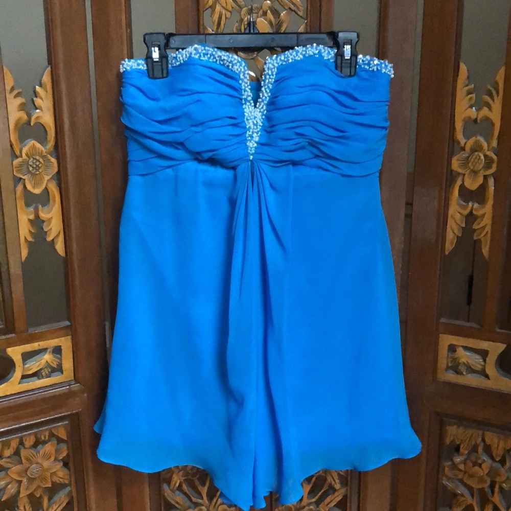 Kiss Teal Strapless Beaded Mini Dress Size M